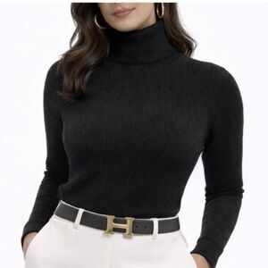 $395 VINTAGE Neiman Marcus Black Cashmere M Turtleneck Sweater Winter Preppy Lux